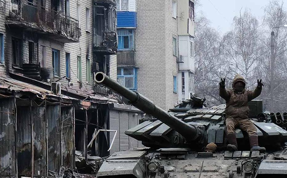 A Ukrainian tank drives down a street in the heavily damaged town of Siversk which is situated near the front lines with Russia in Siversk, Ukraine. A Ukrainian tank drives down a street in the heavily damaged town of Siversk which is situated near the front lines with Russia in Siversk, Ukraine.