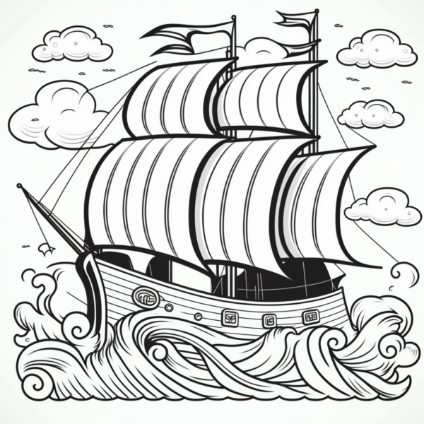 Ausmalbild Cartoon Schiff